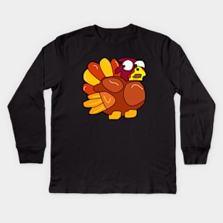 Chicken Turkey (eyes looking down left and facing the right side) - Thanksgiving Kids Long Sleeve T-Shirt